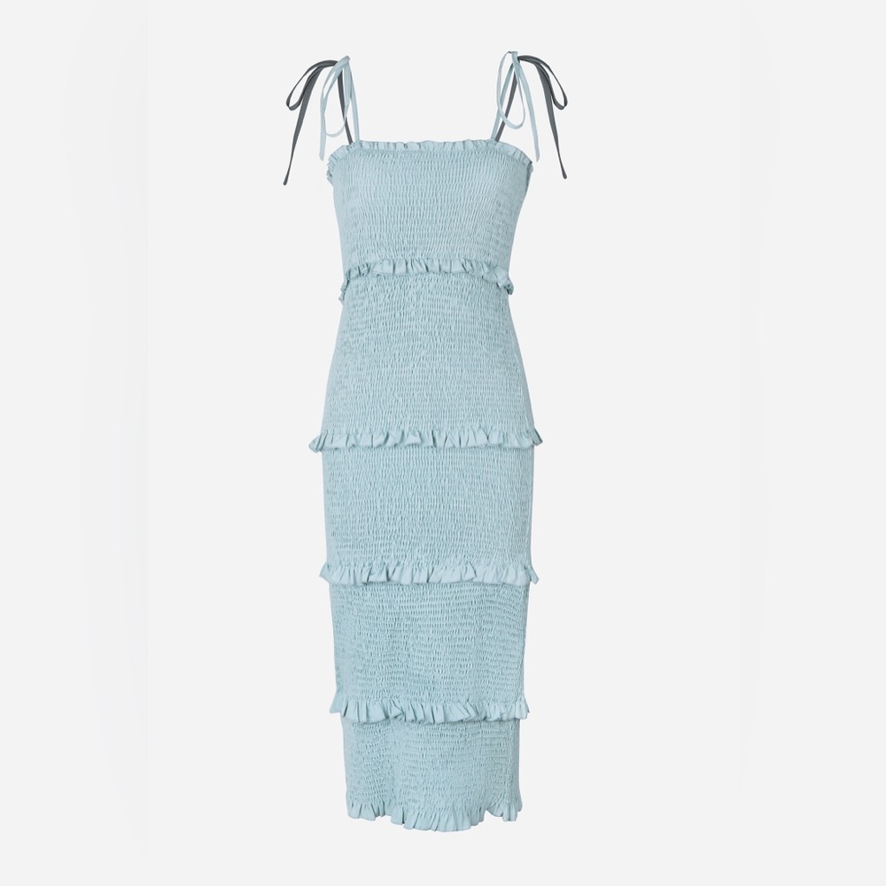NWT CUPSHE X Madison Something Blue Wedding Ruffled Smocked Midi Dress - Size XS